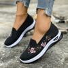 thumbnail image 2 of longantii Women's Floral Embroidered Orthopedic Slip-On Sneakers, Knit Platform Loafers, Arch Support Non-Slip Breathable Walking Shoes Black US-5.5（CN-36）, 2 of 4
