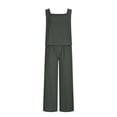 thumbnail image 5 of RYRJJ Women's Summer 2 Piece Outfits Square Neck Linen Tank Crop Top & Wide Leg Pants Matching Lounge Set Tracksuit with Pockets Plus Size, 5 of 6