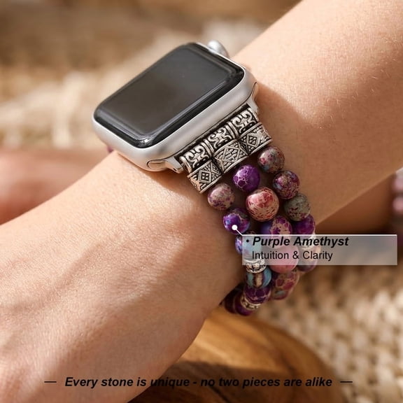 Ya Yatech Boho Crystal Beaded Watch Band for Women, Handmade Natural Stone Stretch Bracelet Compatible With iWatch Series