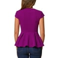 thumbnail image 3 of INSPIRE CHIC Women's Peplum Tops Cap Sleeve Round Neck Solid Color Blouses L Purple, 3 of 6