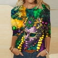 thumbnail image 2 of QATAINLAV Women's Mardi Gras Outfit 3/4 Sleeve Outfit Trendy Print Graphic Tees Blouses Casual Pullover Tops Outfit Multicolor L, 2 of 6