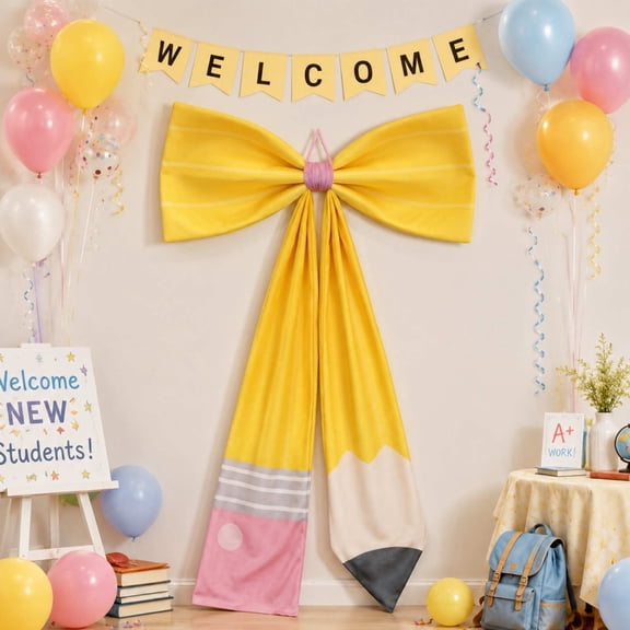 AYktou Oversized Pencil Bow, 23.6×39.4 Inch Preppy Style Perfects Graduation Party Decorations, Giant Pencil Hanging Ornaments for Bulletin Board Art Blackboard Backdrop Welcome Party Background