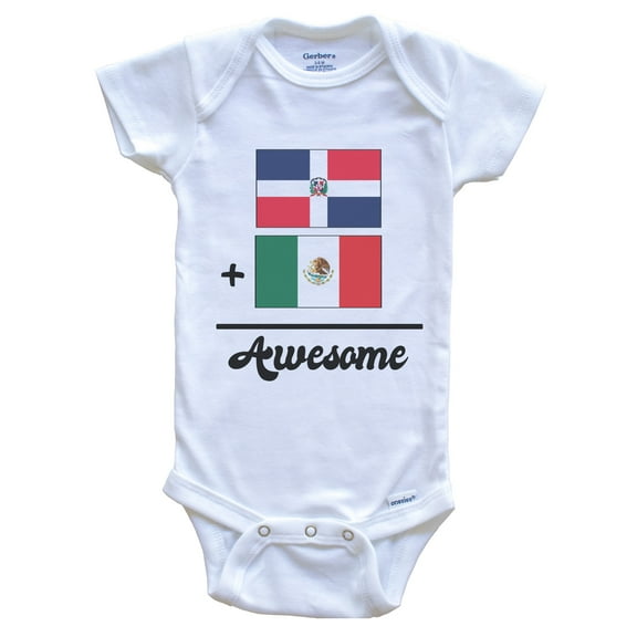 Dominican Republic Plus Mexico Equals Awesome Cute Dominican Mexican Flags Baby Bodysuit, 0-3 months white