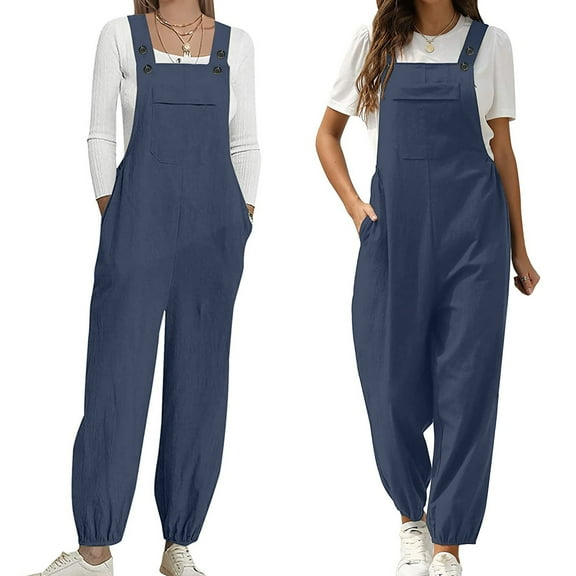 Babysbule Womens Jumpsuit Overall Fashion Women Casual Cold Shoulder Jumpsuit Solid Button Suspender Wide Pocket Leg Pant