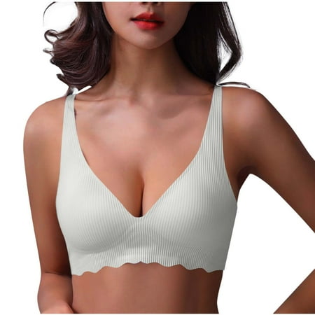 Gnurob Deep V Bras for Women No Underwire Wireless Bralette Push Up Bra Seamless Plunge Bralette Hide Back Fat Brassiere Full Coverage Underwear Clearance Saving White Small