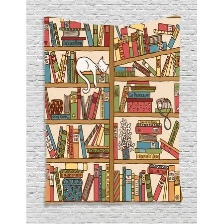 Cat Lover Decor Wall Hanging Tapestry Nerd Book Lover Kitty