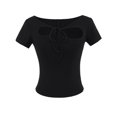 thumbnail image 3 of Summer Womens Tee Shirts Casual Solid Color Short Sleeve Round-Neck Loose Fitting Tops Black Fashion Clothes S-L, 3 of 6