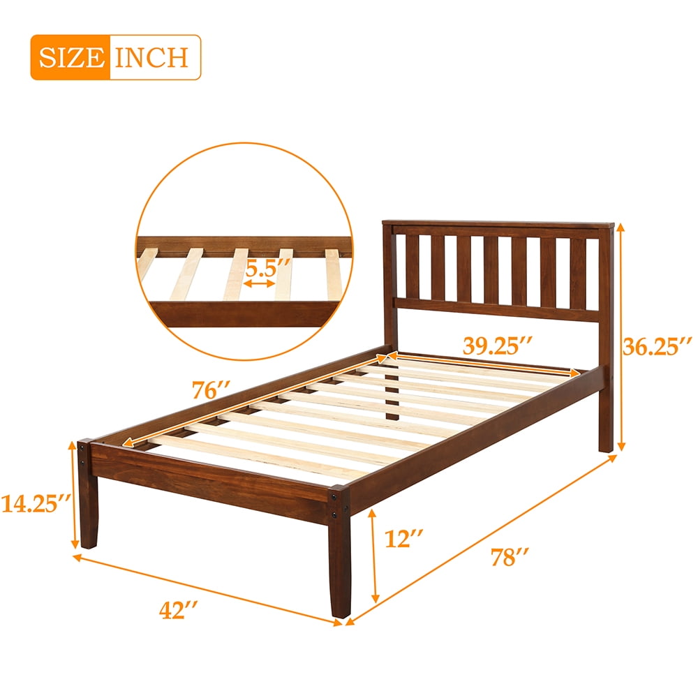 Bed Frame, Platform Beds with Headboard and Wood Slat Support, Twin/Walnut