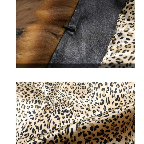 Meichang Womens Leopard Print Winter Coat with Faux Fur Collar