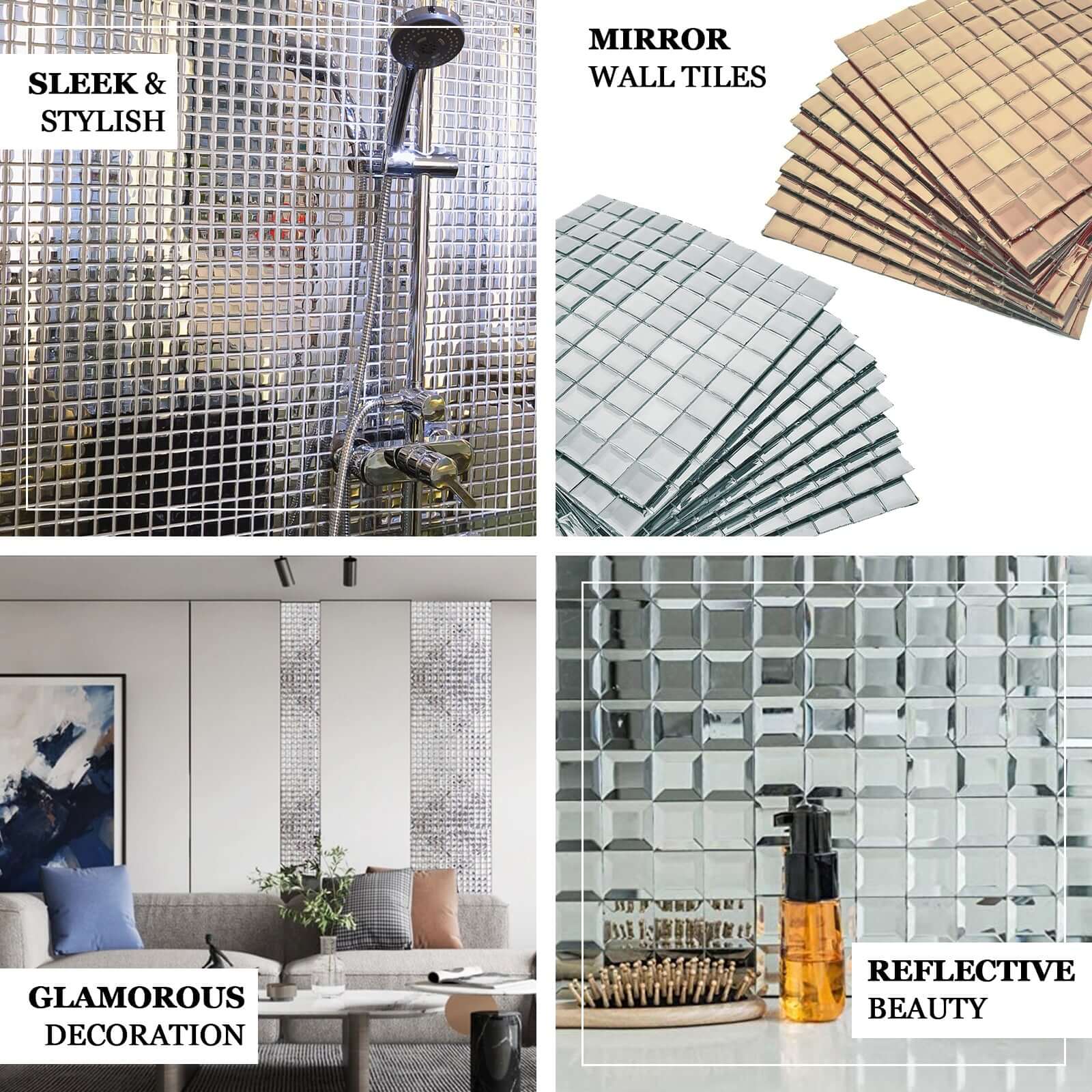 Efavormart Pack of 10 - 12"x12" Silver Peel and Stick Backsplash Mirror Wall Tiles