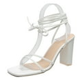 thumbnail image 4 of RUIYANQI Women's Strappy Lace Up High Heel Sandals Open Toe Square Toe Shoes Trendy Fashion Party Club Footwear Elegant Dressy Heels for Wedding White Women Sandal, 4 of 6
