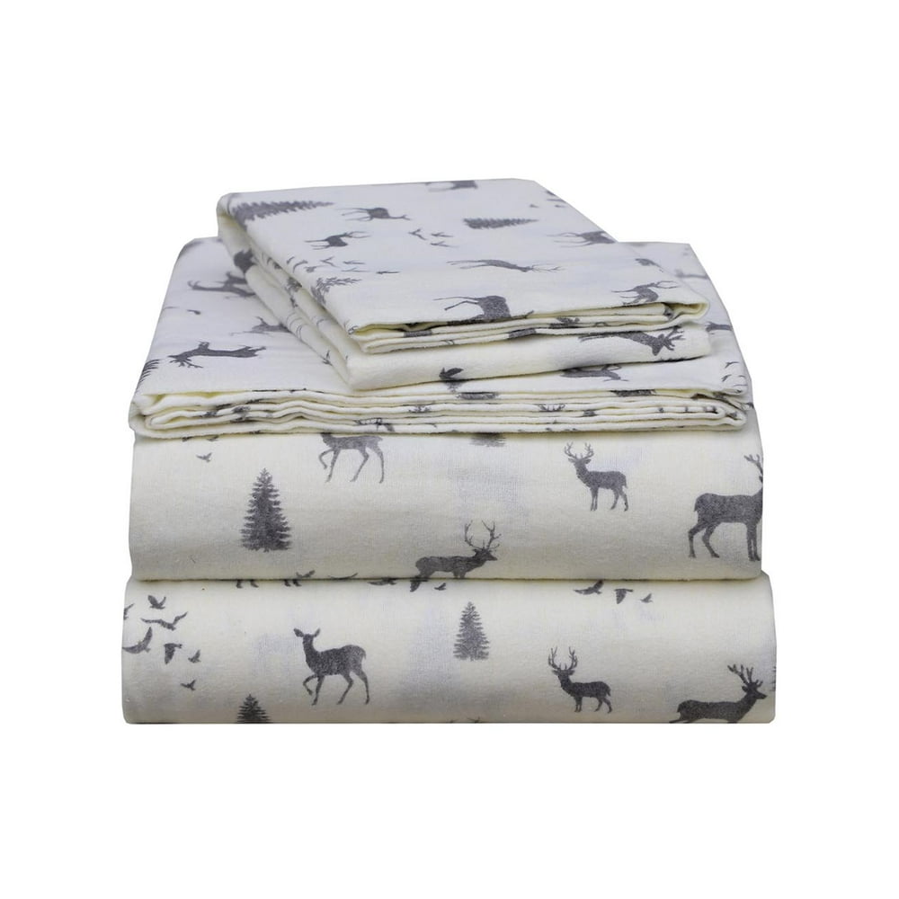 EnvioHome 160 GSM Cotton Flannel Sheet Set - Twin, Flannel Deer