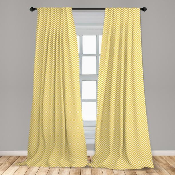 Yellow Curtains 2 Panels Set, Zig Zag and Rhombus Pattern Vintage