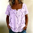 thumbnail image 2 of Kezqiaxn Plus Size Blouses for Women Floral Printed Short Sleeve Square Neckline Button Up Shirts Dressy Summer Tops, 2 of 8