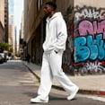 thumbnail image 5 of LNZGNM Waffle 2 Piece Sets for Men 1/4 Zip Oversized Long Sleeve Hoodies with Pockets Wide Leg Sweatpants Casual Winter Outfits,White L, 5 of 8