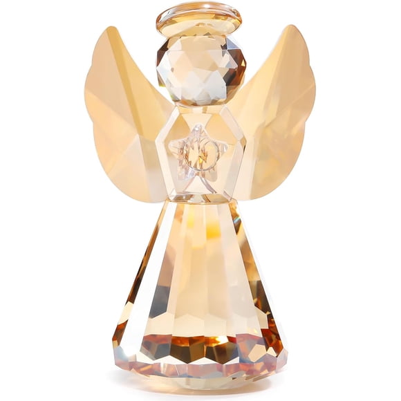 YWHL Champagne Crystal Glass Guardian Angel Figurine, Handmade Angel Statue Gifts for Women, Art Collectible Figurines Decor
