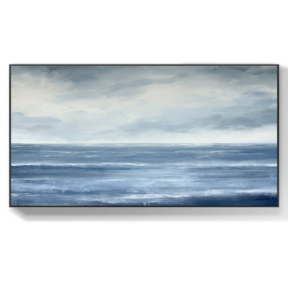 Original Ocean Landscape Oil Painting on Canvas Extra Large Wall Art Abstract Minimalist Blue Sky Wall Art Modern Living Room Wall Decor,Unstretched,Frameless,(41*61cm)16*32Inches
