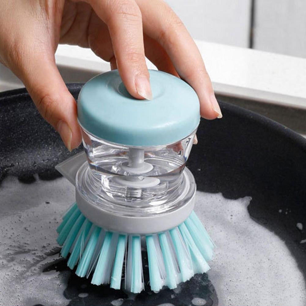 Roofei Dish Brush with Handle, Dish Scrubber with Soap Dispenser