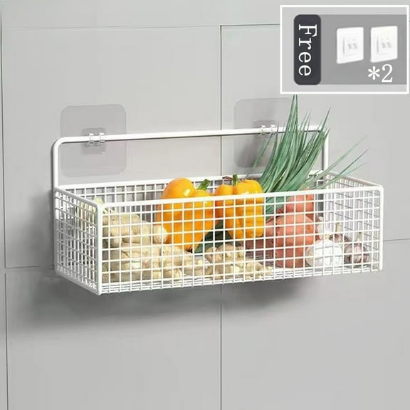 Bxaolu Portable Metal Farmhouse Wall Decor Storage Organizer Basket Bin with Handles, Wall Mount Floating Shelves for Hanging in Bathroom,Kitchen,Office(White)