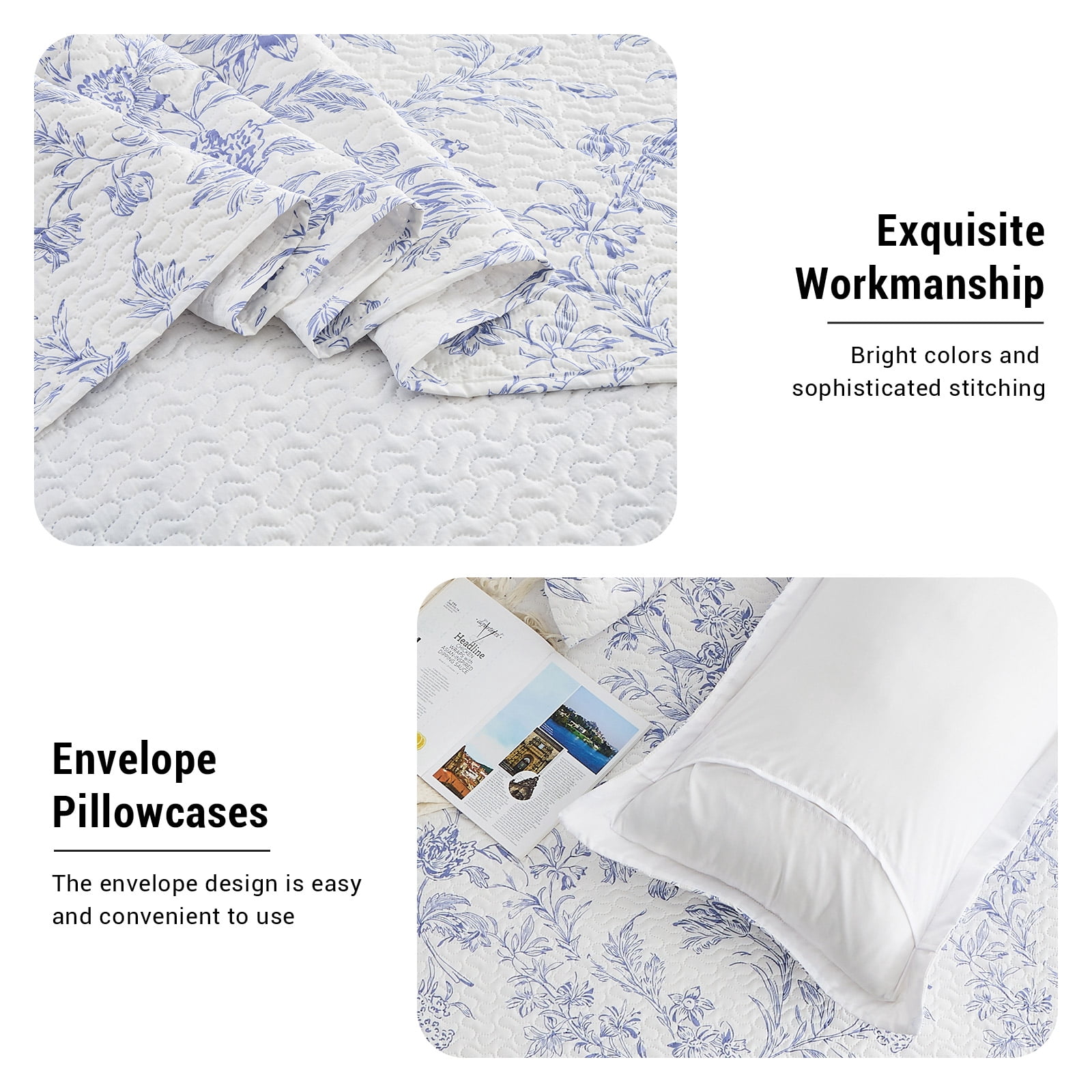Hitime Luxury Printed Quilt Set Queen Size, Lightweight Comforter Set, Oversized Bedspread Coverlet Quilted Bedding Set, with 2 Matching Pillowcases, for All Season