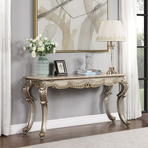 ACME Furniture Miliani Marble & Wood Sofa Table in Natural/Antique Bronze