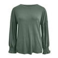 thumbnail image 3 of Annhoo Fall T Shirts for Women Crew Neck Ruffle Lantern Sleeve Blouses Casual Baggy Solid Color Pullover Tops, 3 of 7