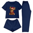 thumbnail image 2 of BLTIBY Women's Pajamas Set 3 PCS Cute Christmas Short Sleeves Loose Comfy Crop Tops Pj's Pants Outfits and Shorts Loungewear Navy M, 2 of 9