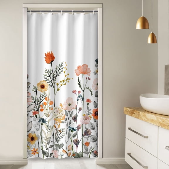 Small Stall Shower Curtain 36W x72H Inches Narrow RV Shower Curtains Floral Shower Curtains for Bathroom Flower Shower Curtains Set with 12 Hooks Short Half Shower Curtain Stall Size