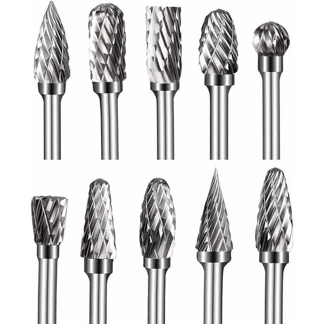 10 fresas de carburo de tungsteno de doble corte, kit de fresas rotativas de 1/8", cabezal de afilado de 6 mm