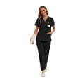 thumbnail image 2 of LYMAYTER Solid Color Medical Uniform for Women V-Neck Multiple Colors Nurse Uniform Comfort Ventilate Outfit for S-2XL, 2 of 7