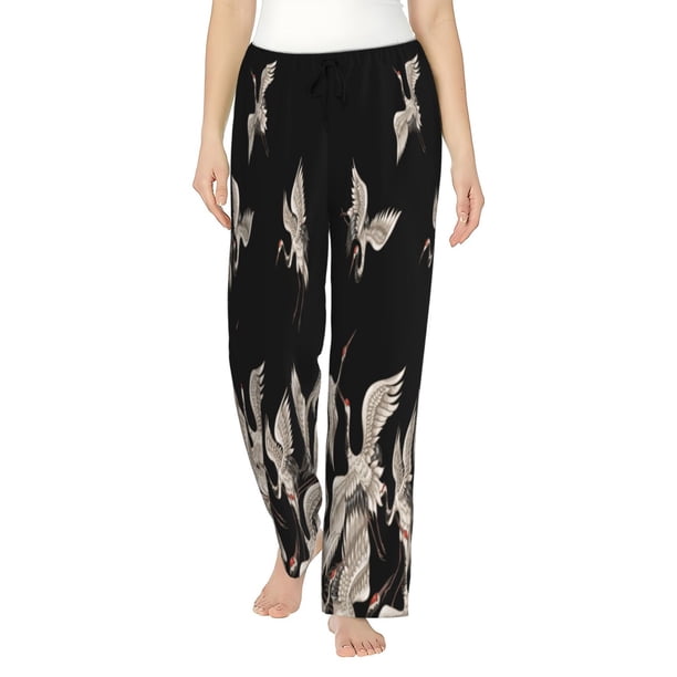 Fotbe Japanese White Cranes Pantalones de Pijama para Mujer, Pantalones de Dormir, Pantalones Pj con Cordón y Bolsillos-Large