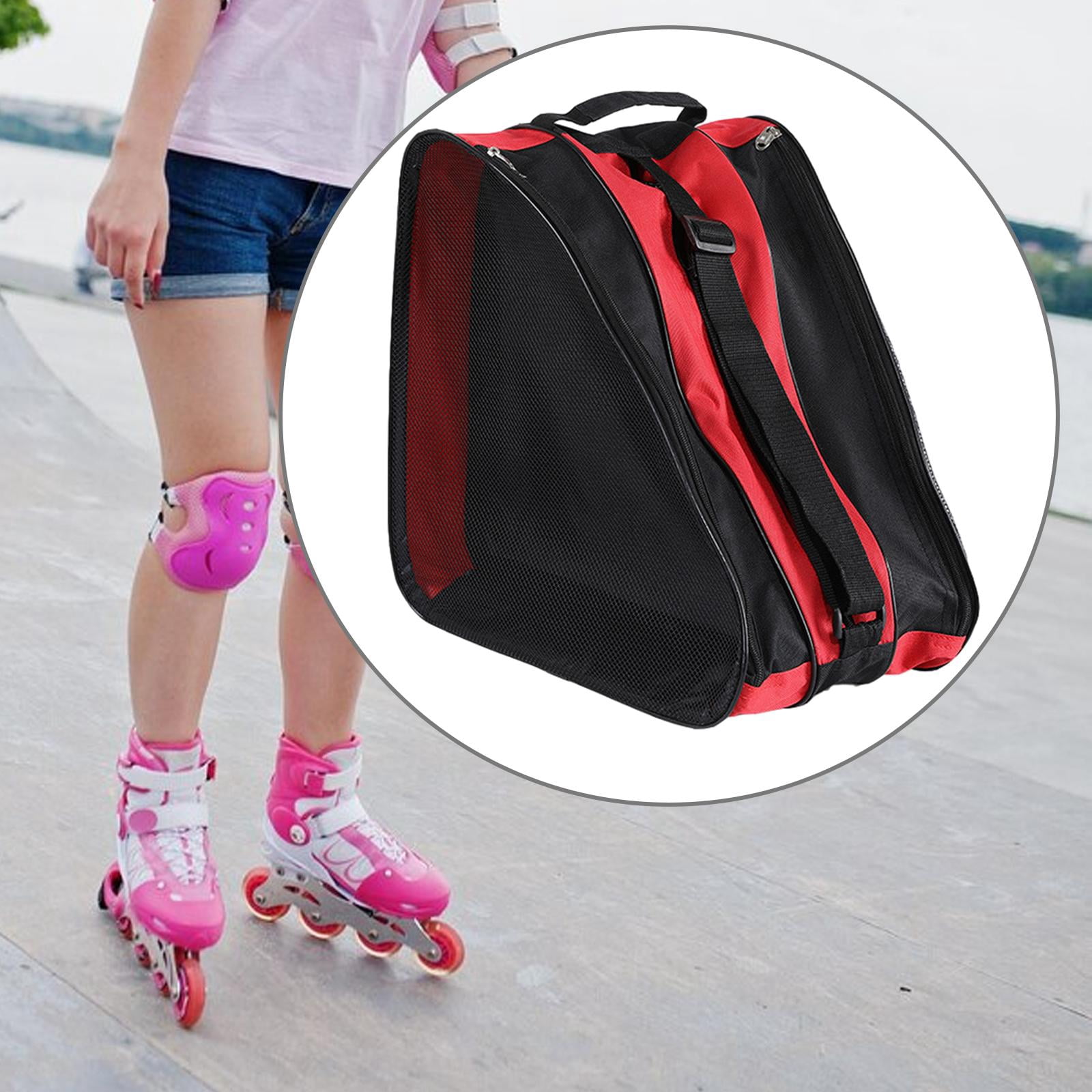 Roller Skates Bag Skating Shoes Bag Ice Skates Bag Roller Skates Storage Bag Portable Top Handle Case Inline Skates Bag Red