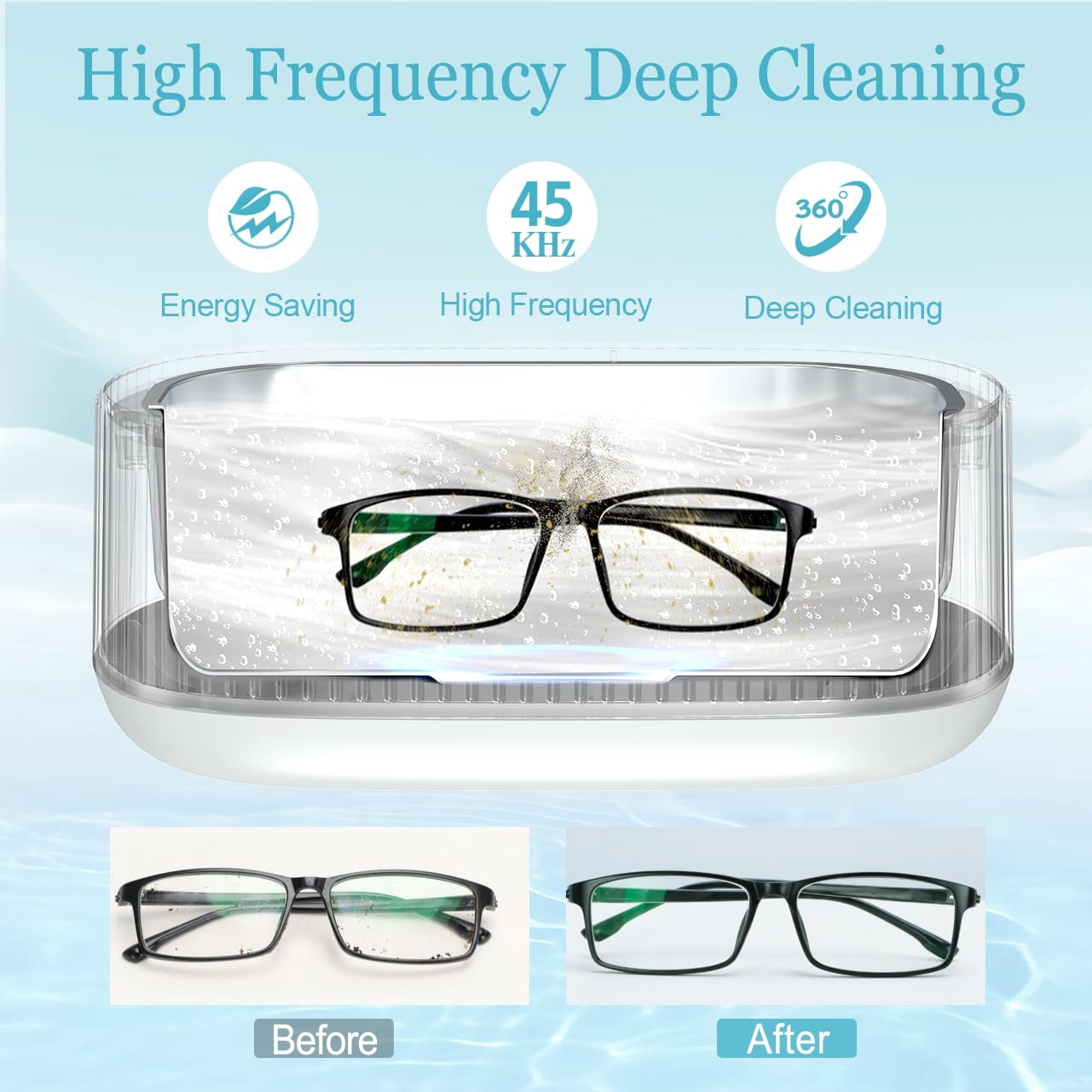 Professional Ultrasonic Cleaner Adjustable Power with Lights, Digital Timers & Degas Mode, 45KHz 550ML Ultrasonic Jewelry Cleaner with Basket Watch Stand for Rings Retainers Eyeglasses Dentures Coins