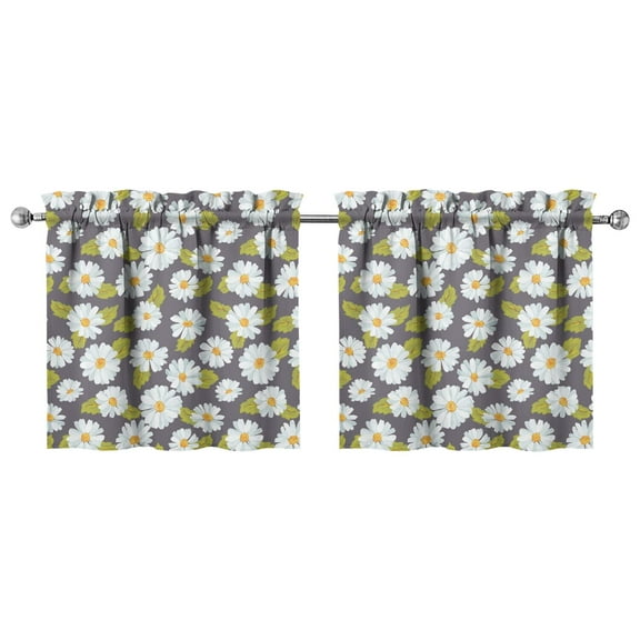 Set of 2 Retro Daisy Curtains - Farmhouse Kitchen Window Treatment Panels, 27.5x24 Inch, Rod Pocket Design with Boho Floral Aesthetic