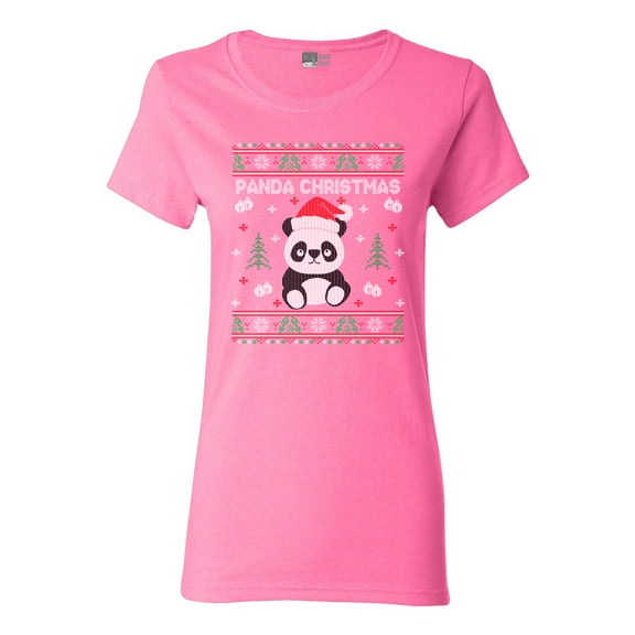 Ladies Merry Panda Christmas Cute Bear Funny DT T-Shirt Tee