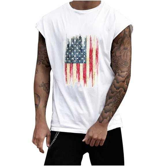IROINNID Round Neckline Tank Tops For Men Sleeveless Sports Tank Tops Vest Pullover Graphic Print Tops
