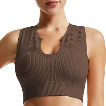 ATOYSOY Ribbed Crop Tank Tops Sports Bra Everyday Bra Slim Basic Yoga Activewear Clearance Bralette Underwear Teens Workout Breathable Push Up Comfort Bra Wireless Coffee S