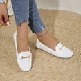 thumbnail image 2 of Women's Leather Penny Loafers Classic Comfortable Hollow out Casual Slip on Lightweight Walking Flat Driving Boat Shoes White Size 7, 2 of 5