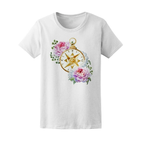 Watercolor Compass With Flowers Tee Women's -Image by Shutterstock