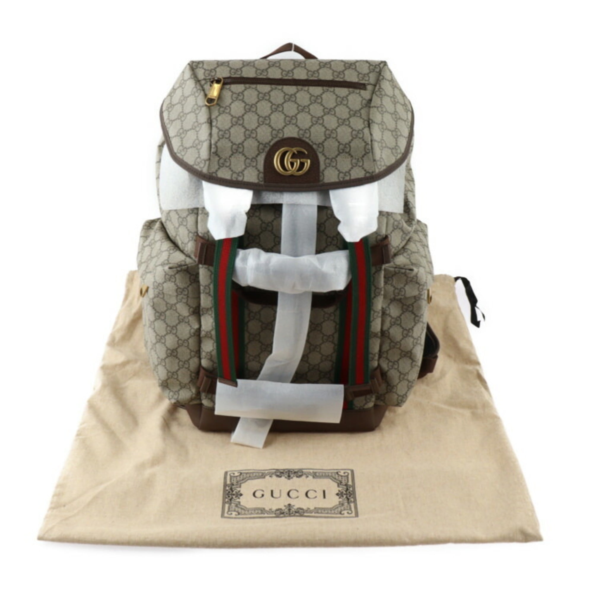 Pre Owned GUCCI Gucci Skateboard Backpack GG Marmont Rucksack Daypack 690999 Supreme Canvas Leather Beige Brown Web Stripe Like New Walmart