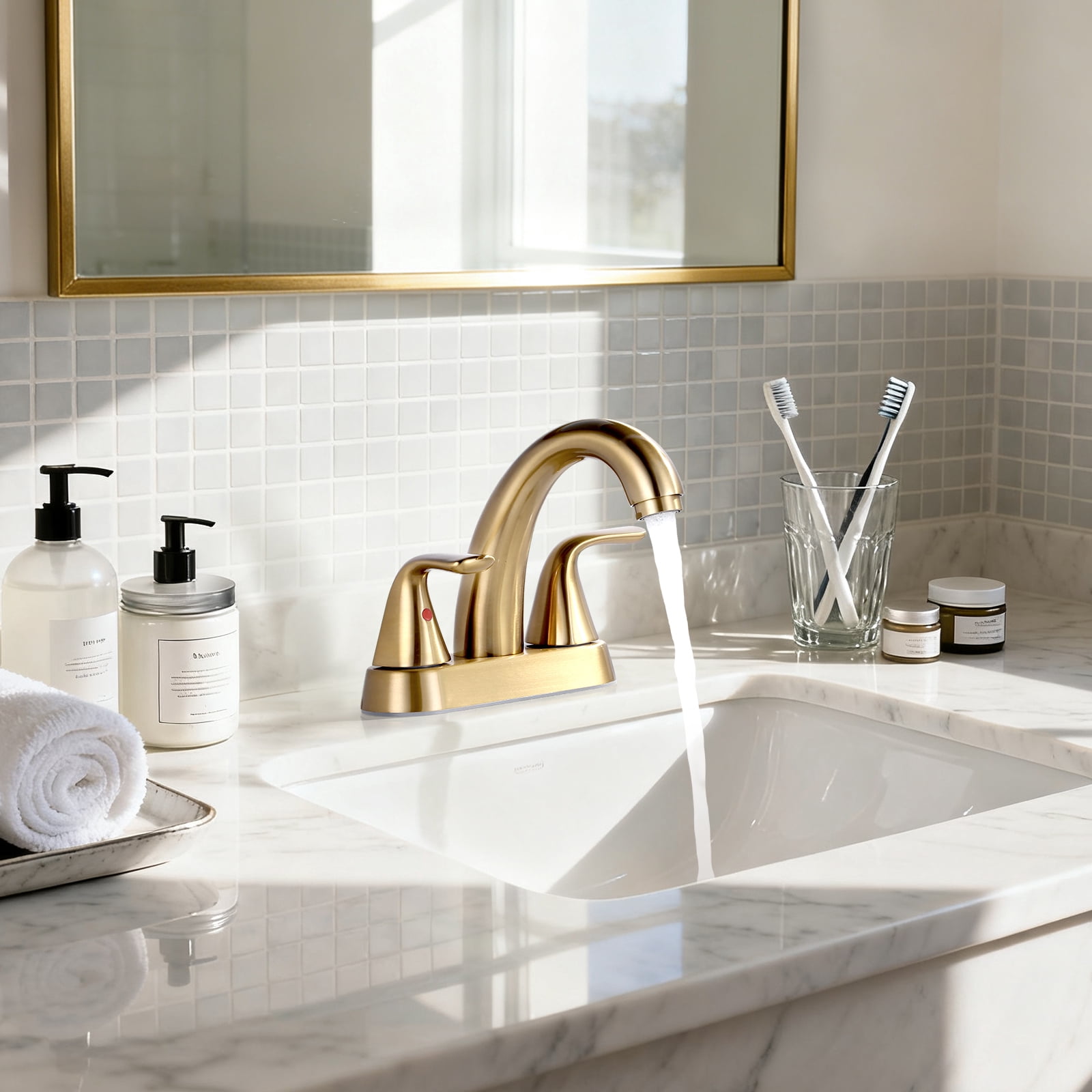 Wowow 4 inch Centerset 2-Handle Bathroom Faucet for Bathroom Sink with Pop Up Drain
