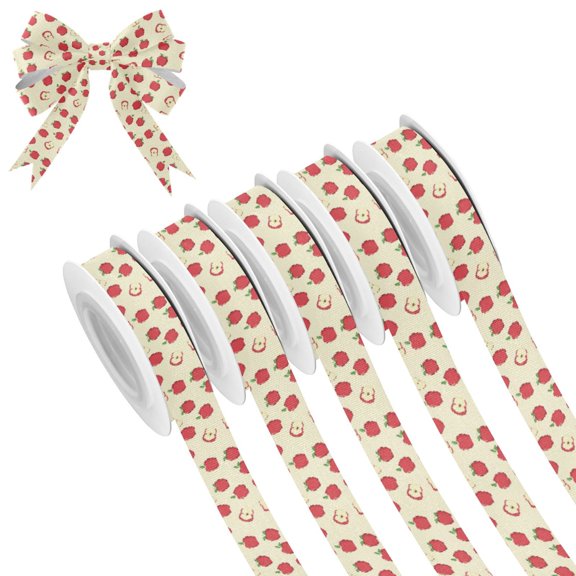 5 Rolls Christmas Ribbon 1.5 inch Wide Decorative Ribbon for Gift Wrapping and Holiday Decorations Red Apple Pattern