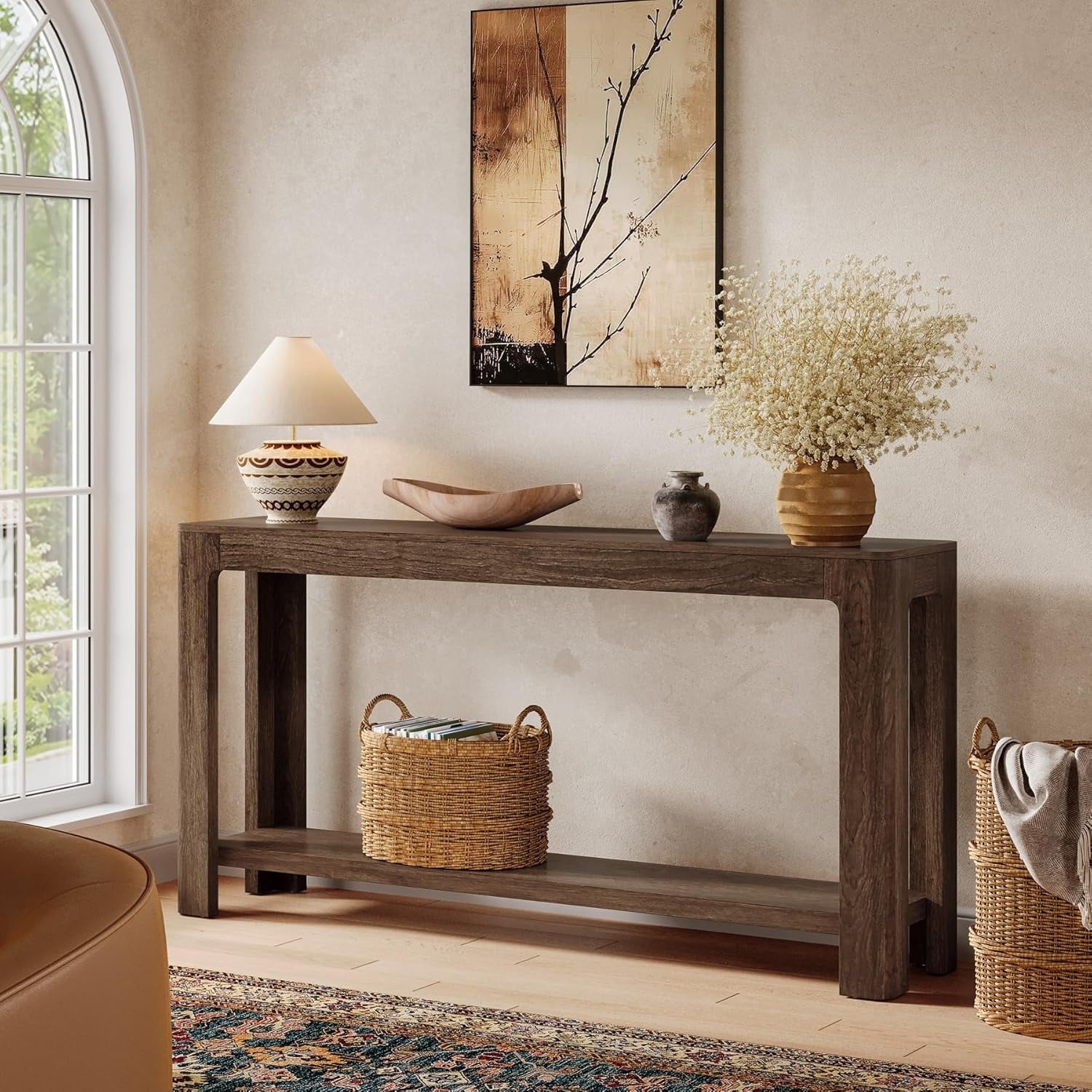 Tribesigns 63 Inch Long Entryway Console Table for Foyer, Hallway, Rustic Brown