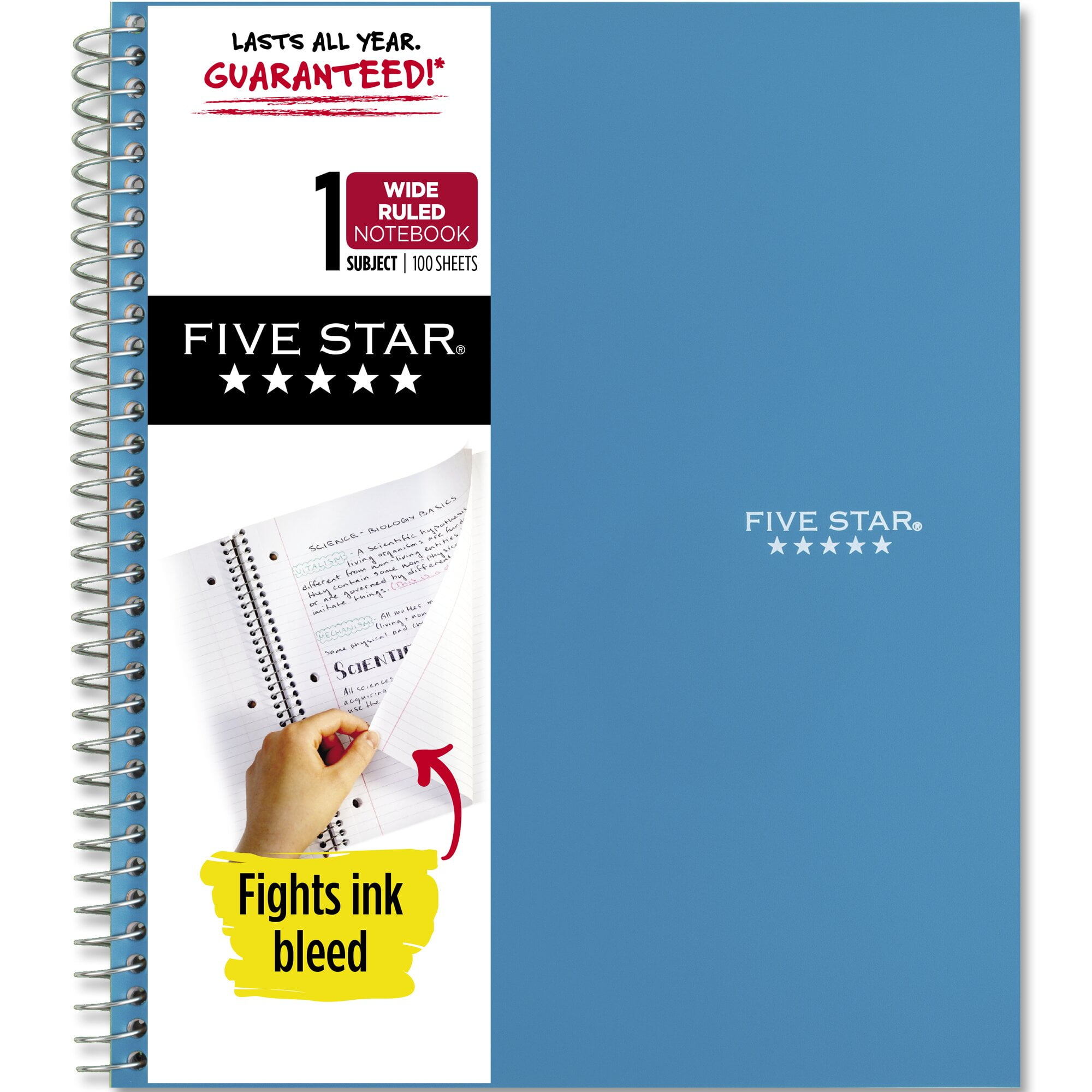 Five Star Spiral Notebook, 1 Subject, Wide Ruled, 8" x 10 1/2", Tidewater Blue (930010CG1-WMT)