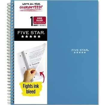 Five Star Spiral , 1 Subject, Wide Ruled, 8" x 10 1/2", Tidewater Blue (930010CG1-WMT)