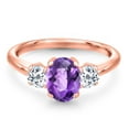 thumbnail image 3 of Gem Stone King 1.86 Ct Oval Checkerboard Purple Amethyst White Topaz 18K Rose Gold Plated Silver Ring, 3 of 6