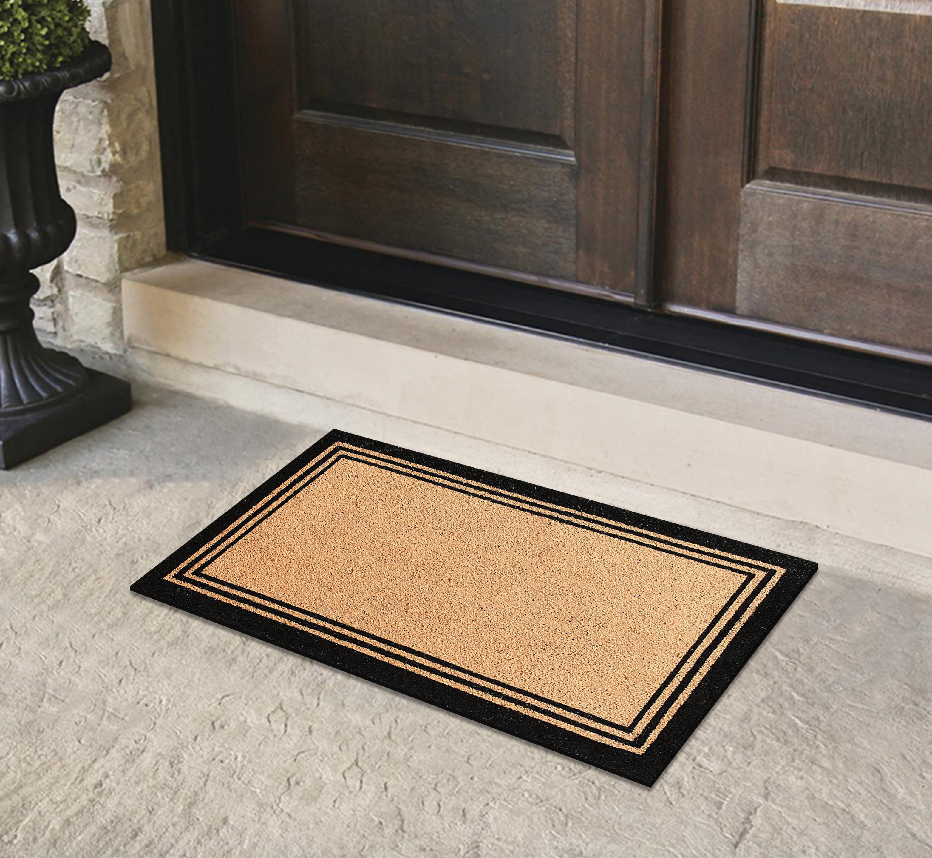 A1HC Natural Coir Doormat With Classic Border Heavy Duty PVC Backing,0.75 Inch Pile Height, Natural Color, Boot Scrapper, Outdoor Doormat (24" X 39")