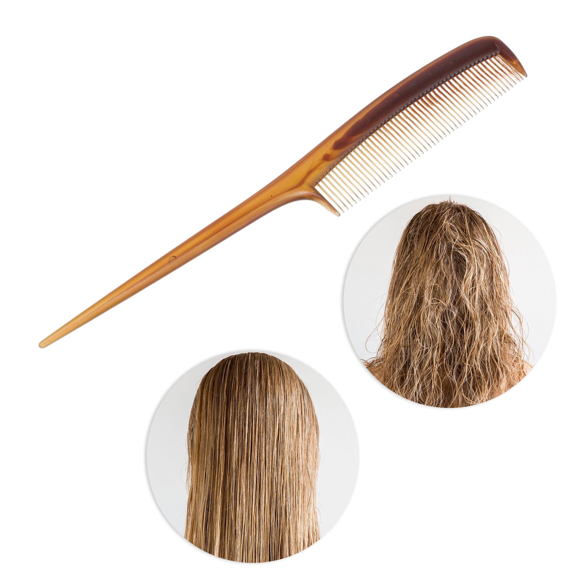 Unique Bargains 1 Pc Comfortable Two-Color Flat Comb for Curly Hair in Amber Color