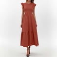 thumbnail image 3 of Vestido largo con mangas con volantes y pliegues para mujer - Extralargo informal con bolsillos, 3 of 8