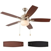 Ceiling Fans with Lights, Pull Chain Control, Reversible AC Motor, Walnut/Black Reversible Blades, Flush Mount and Downrod Mount, Traditional Ceiling Fan for Bedroom Living Room(52-Inch)